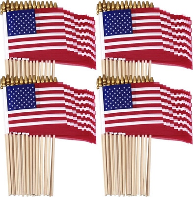 100 Pcs Mini American Flags 5x8 Inch Handheld Wood Stick Party Decor