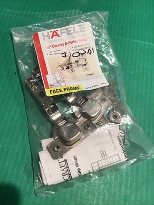(2) New Hafele 1/2'' Overlay A-Series Hinge w/ Clip Mount Base Plate Woodcraft