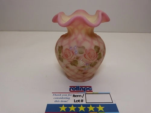 Fenton Hand Painted Boyce Bill Fenton Pink Vase