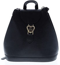 Moschino Black Textured Leather Backpack Purse Gold Heart Logo Mini Designer Bag