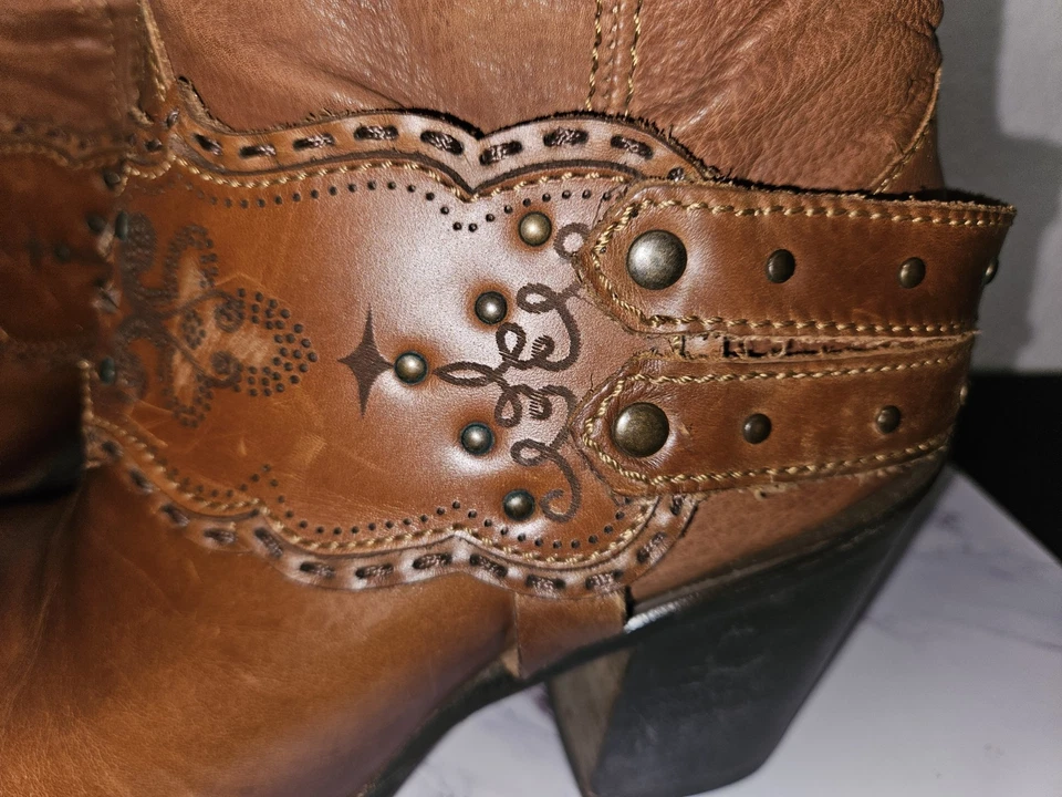 Botas hasta la rodilla de cuero de vaca Cuadra marrón vaquera occidental para mujer talla 8,5 Foto 4 de 4