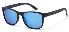 Classic Modern Sunglasses - Black Frame - Carbon Fiber Print - Blue Mirror Lens