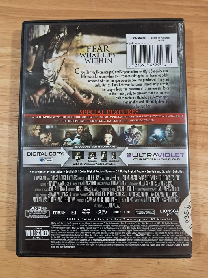 The Possession DVD Digital Copy Ultraviolet Horror Movie Lionsgate Sam ...