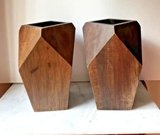 Wood Vase/Planter Geometric Mid Century Design Boho minimalist 11.6” set 2…
