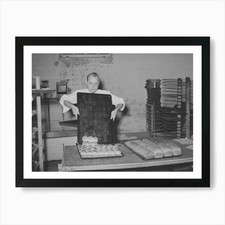 Removing Rolls From Tray At Bakery, Framed Wall Art Poster Canvas Print Picture