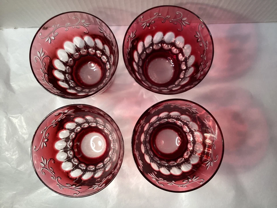 4~ Ajka Cased Crystal Cut Clear Ruby Red Whiskey Old Fashion Glasses EXCELLENT - Image 4 of 4