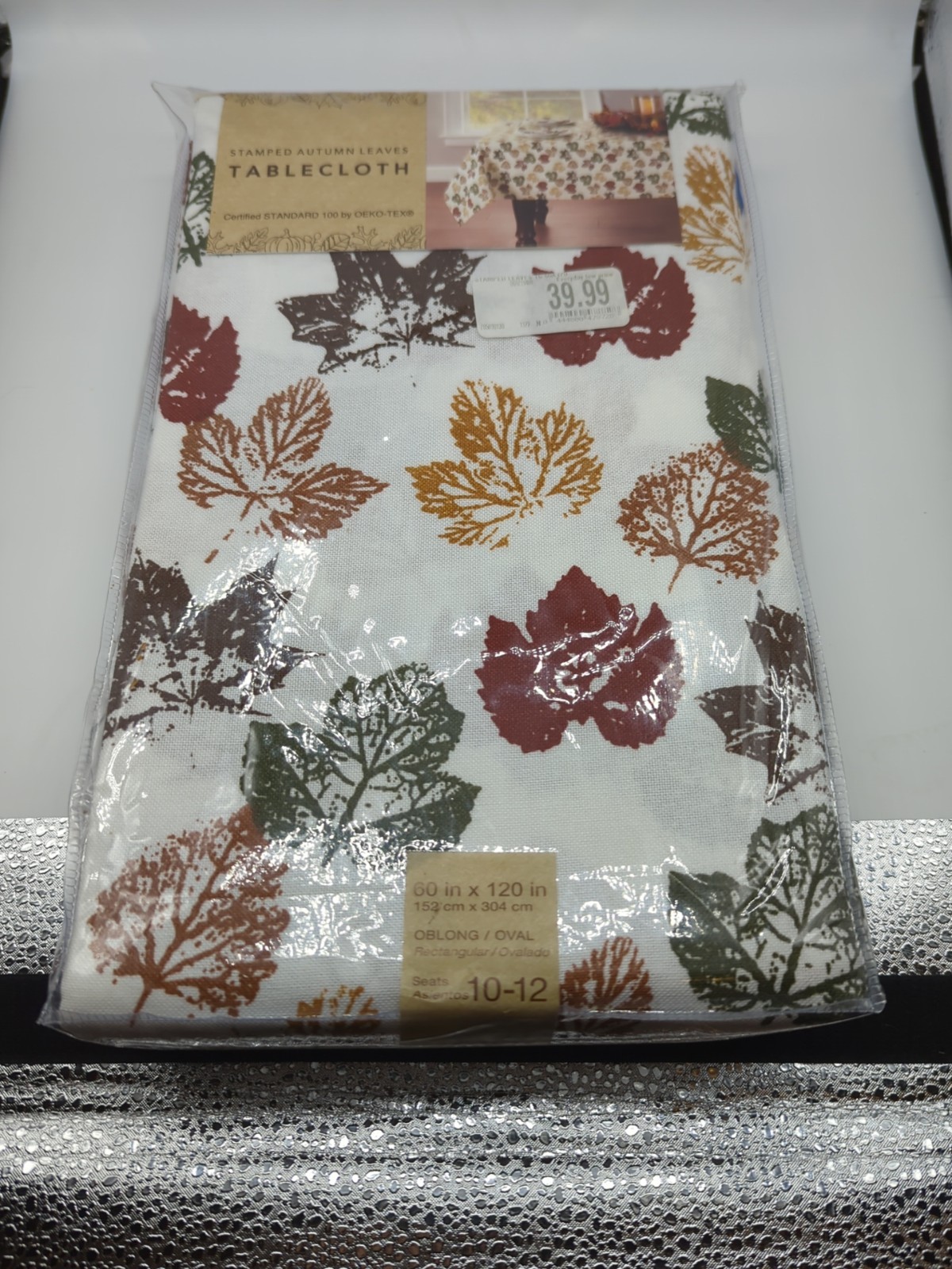 NEW Autumn Fall Tablecloth 60&rdquo; x 120&rdquo; inches "STAMPED AUTUMN LEAVES&rdquo; Oblong