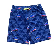 Wonder Nation Boys Size 14/16 Husky Mesh Lined Swim Shorts. Shark Theme. Navy