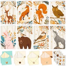 Decorably 24 Pack 4x6in Woodland Animal Blank Note Cards for Kids with Envelopes