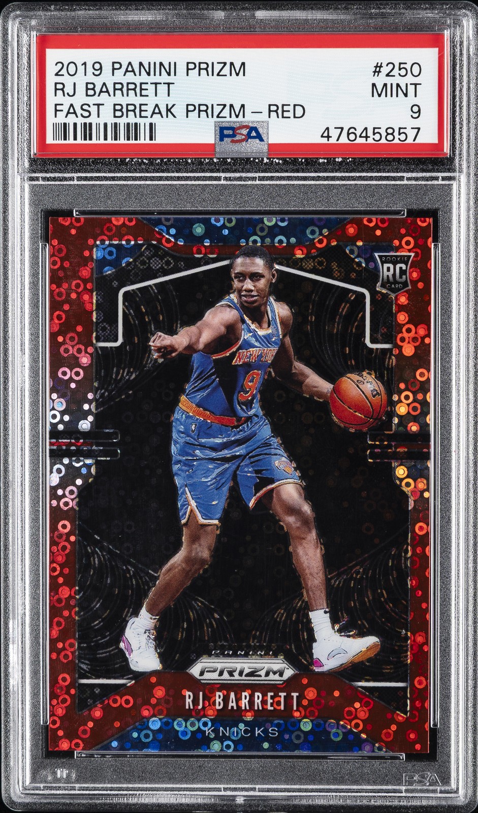 2019 PANINI PRIZM FAST BREAK PRIZM-RED #250 RJ BARRETT #/125 PSA 9