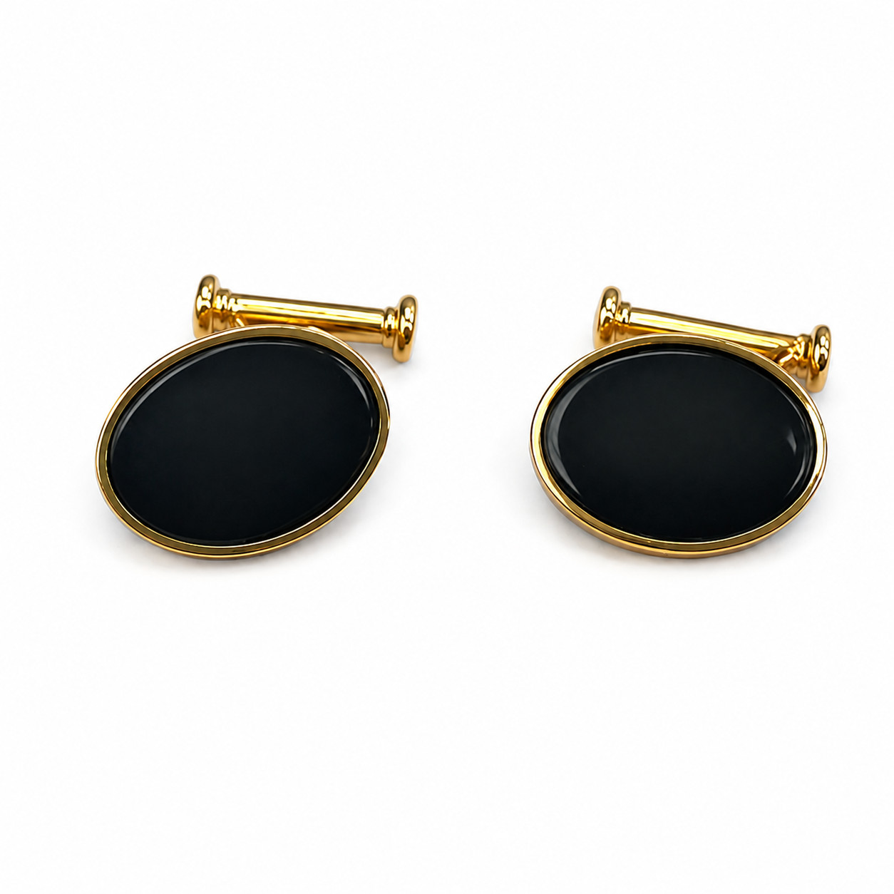 Oval Black Gilt Chain Cufflinks for Men-Onyx Art DC04-Formal Shirt Accessories