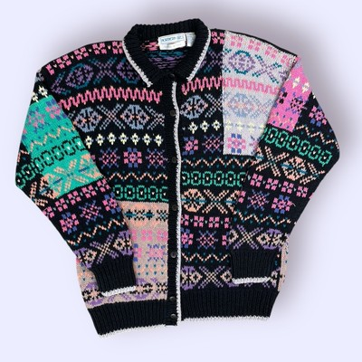#ad #ad VTG Northern Isles HandKnitted Cardigan Womens Size Large Rainbow Retro Sweater $50.00