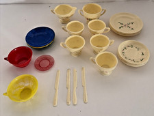 Vintage Ideal Plastic Play Dishes Mixed Lot Tea Set 1960s Lot Of 20 Pieces