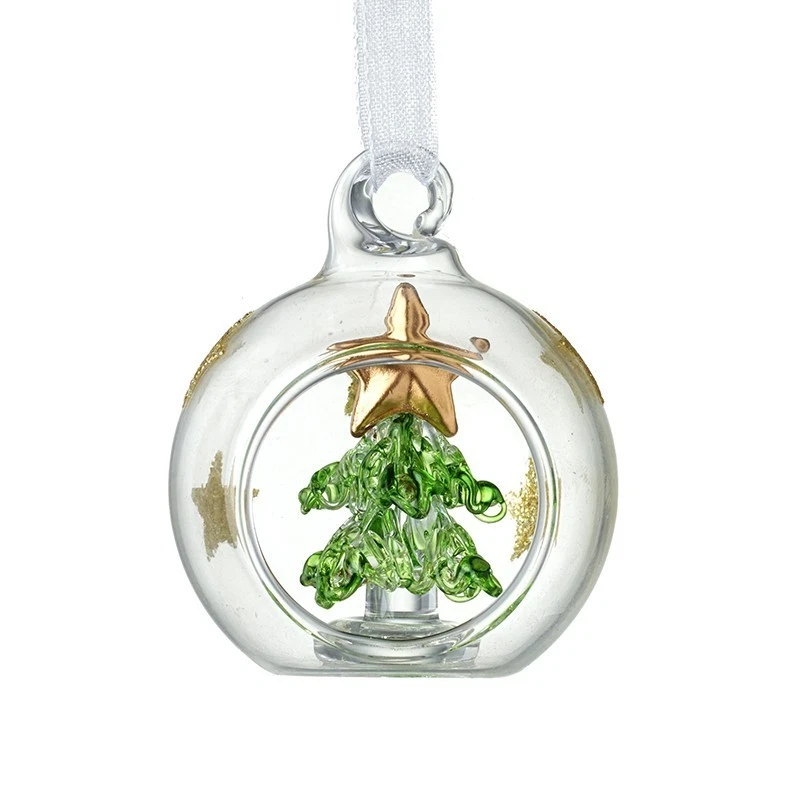 HEAVEN SENDS Mini clear glass and gold metallic star lampwork Christmas tree bauble ornament