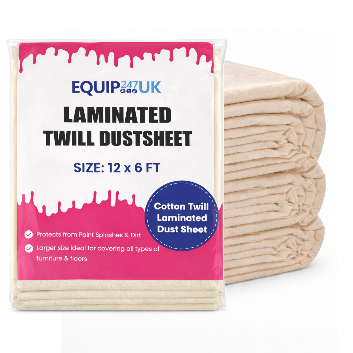Laminated Cotton Dust Sheet 12ft x 6ft Polythene Backed Decorating Cover - Image 3