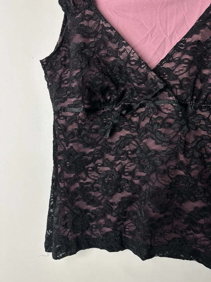 Camiseta sin mangas Babydoll Charlotte Russe de colección negra de encaje caprichoso Y2K hada grunge L Foto 4 de 4