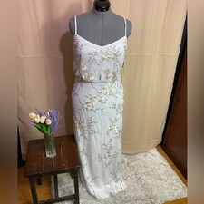 Adrianna Papell Ivory Beaded Embroidered Floral Evening Gown  Size 12