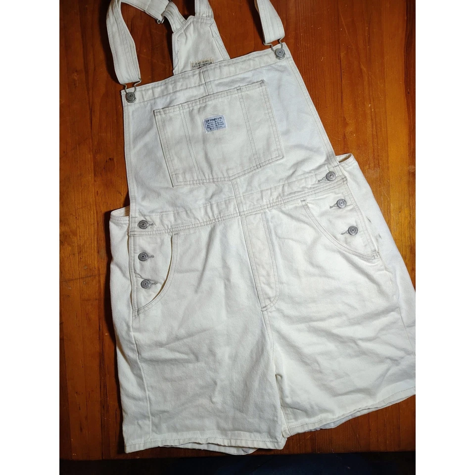 Levi's Premium White Denim Overalls Shorts Women's Large Waterless - Image 2 of 4