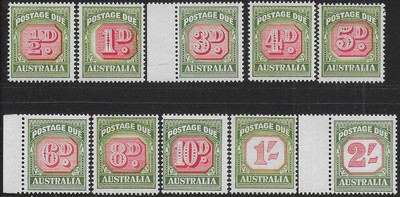 1958-60 Australien Briefmarken fällig keine Wmk 10v. postfrisch SG Nr. D132a/D141