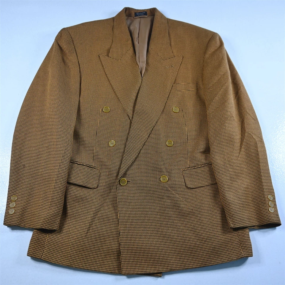 复古 Soho 40S 34x30 橙色千鸟格双排扣男式夹克外套 — 第 2/4 张图片
