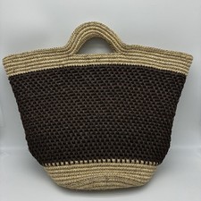 Two Tone Jute Tote Bag Natural Brown Woven Basket Market Beach Handbag