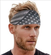 Mens Sweat Bands - Sport Headbands for Men - Workout One Size US Flag Gray