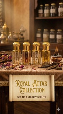 Royal 4 Attar Perfume Oil Collection, Indian Fragrance Gift Set