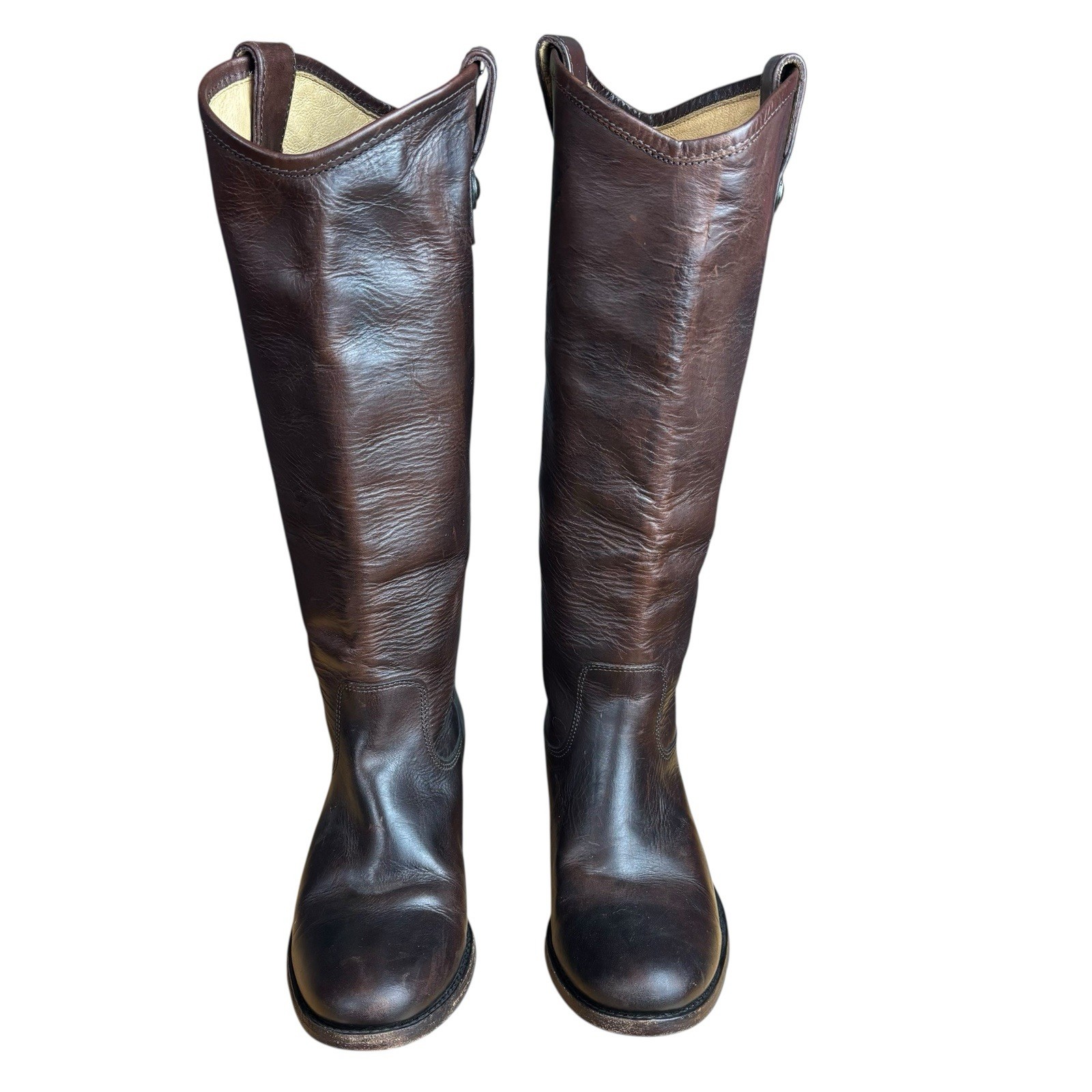 SAOLA Stivali alti Frye donna Melissa 14 5" pelle doppia suola bottoni strappo taglia 6 M