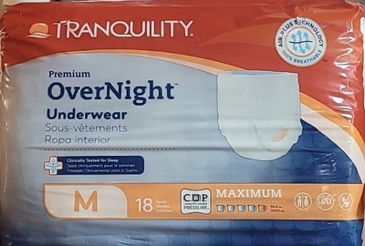 Tranquility Premium Overnight Absorbent Underwear, Medium, 34''-48'', Pack of 18