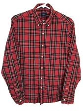 J Crew Flex Washed Shirt Men's Medium Slim Red Plaid  Button Down Long Sleeve