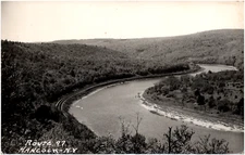 View of Route 97 and Delaware River Hancock New York 1940s RPPC Postcard Photo