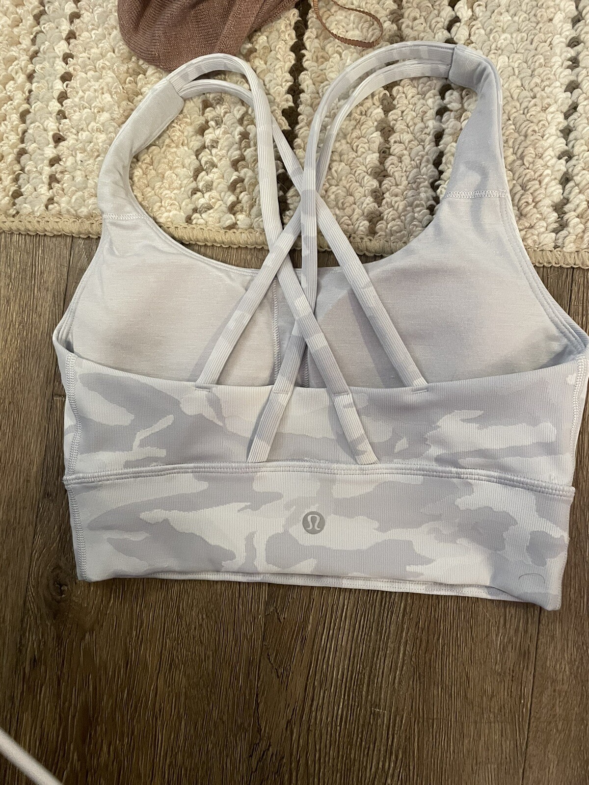 Lululemon ENERGY BRA LONG LINE RIB INCOGNITO CAMO ALPINE WHITE MULTI  SZ 4 EUC image 2