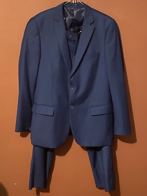 GIORGIO FIORELLI Navy Blue  Plaid Full Suit 40R Superlux Fine Textile 34 Pants