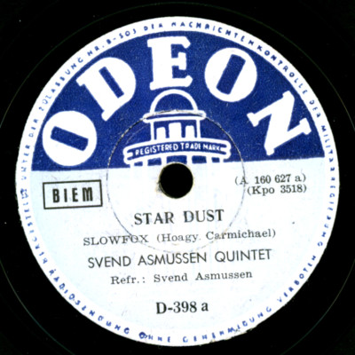 SVEND ASMUSSEN QUINTET  Star Dust / Honeysuckle Rose  78rpm Schellackplatte S972