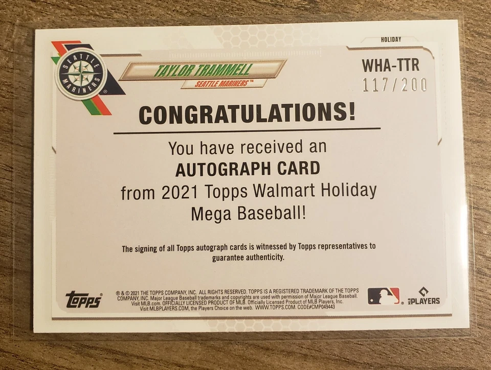2021 Topps Holiday Mega Box 🔥Auto Taylor Trammell🔥#117/200🔥 - Image 2 of 2