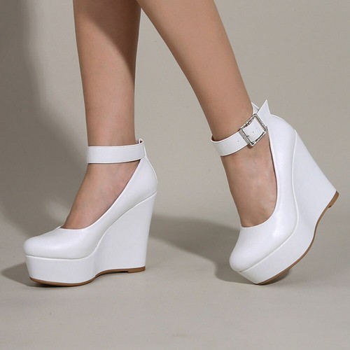 Escarpins à talons hauts à plate-forme coin pour femmes mode vente chaude cuir pu taille