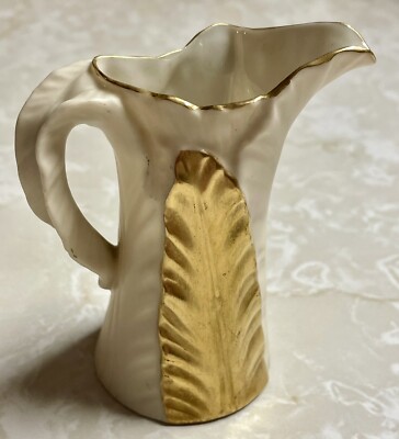 1891 3.5  Royal Worcester Crown Gold Gilt Bone China Fern Leaf Cream Jug