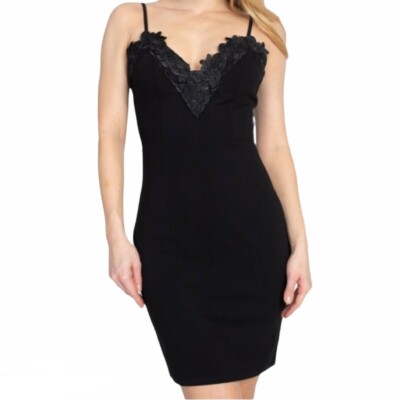 Black Floral Lace Embroidered Mini Dress, Size Large