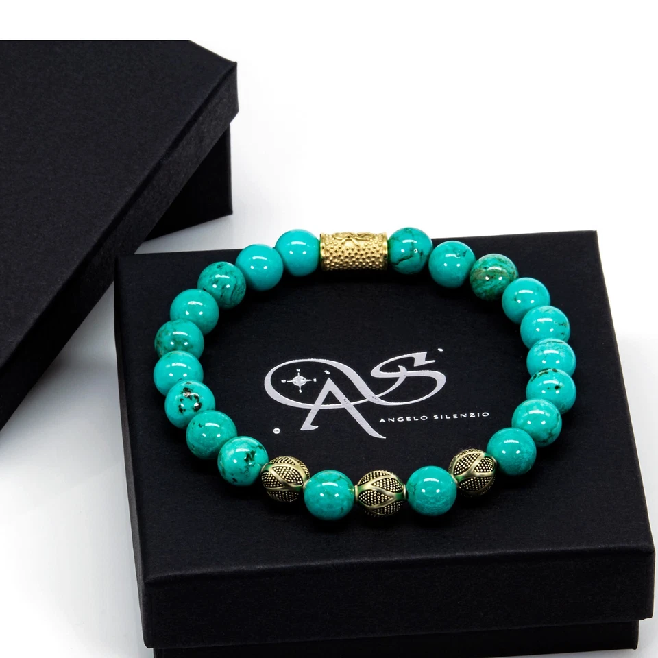 Perlenarmband Grüner Türkis Perlen Excelsior Gold 925 Sterling Silber 18k - Bild 3 von 4