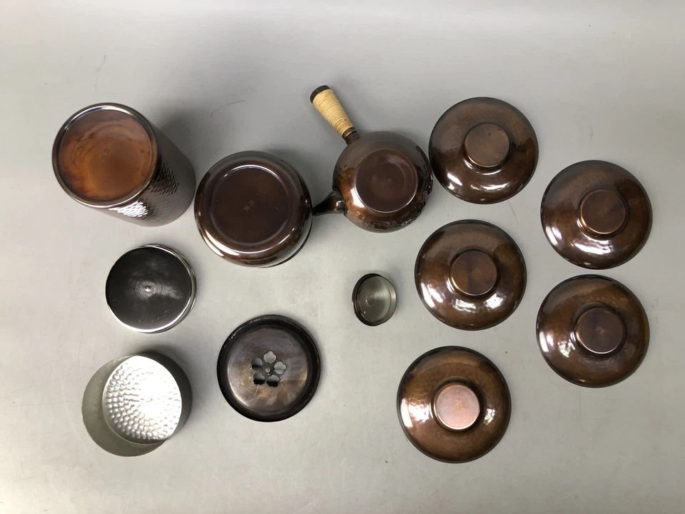 Y7953 KYUSU Cobre Chataku Kensui caddy caixa assinada Japão cerimônia de chá antiga - Imagem 4 de 4