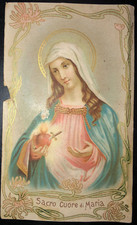antico santino SACRO CUORE DI MARIA con motivi dorati e preghiera imprim. 1906