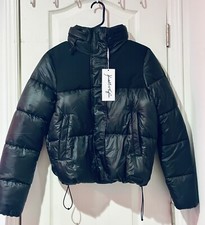 Kendall + Kylie Topeka Black Puffer Jacket Size Small Consealed Hood New W/tag