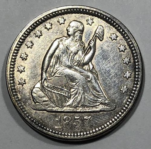 1857 Seated Liberty Quarter. .25. Almost Unc. Details.