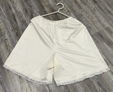 VTG 90 s SEARS White Elastic Waist Lace Hem Antron III Nylon USA Patti Shorts L