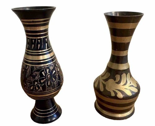 Vintage Etched Brass vases made in India. Etched In The Vases Floral Design 