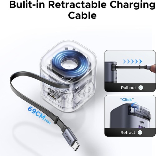 UGREEN Nexode 65W USB C Fast Charger Retractable Cable GaN 3-Port MacBook Pro/Ai - 第 4/7 張圖片