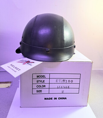 1 NEW EXL EXL-100 (M) BLACK LEATHER MOTORCYCLE HELMET NIB ***MAKE OFFER***