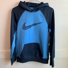 Nike Therma-Fit Light Blue  Dark Blue Logo Pullover Hoodie Size Small