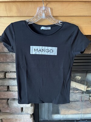 MANGO Basics Short Sleeve Black Crew Tee T-shirt Mango Box Logo Size XXS
