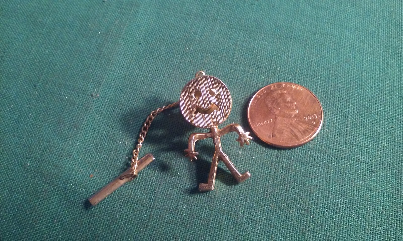 Vintage Gold-Tone Metal STICK MAN Figure Tie-Tack or Lapel Pin w/ Bell Clasp